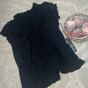 NWT🌷WILLI SMITH🌷Black rayon knit ruffle edge short sleeve tie neck cardigan